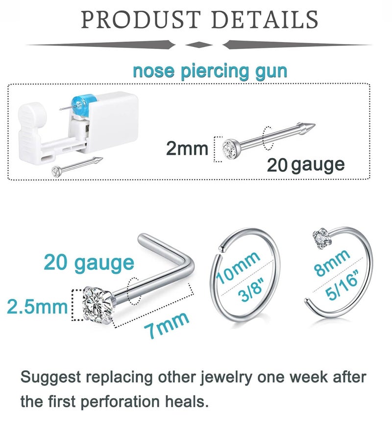 QWALIT 2pcs Nose Piercing Kit with Nose Rings and Disposable Piercing Gun - Image 2